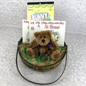 Basket Gift Set for Kids: Teddy Bear + Scholastic Books (4) + Stickers (600) NWT
